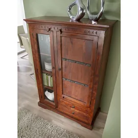 Massivmoebel24 Vitrine Akazie 110 x 45 x 155 cm Braun