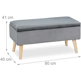 Relaxdays Sitzbank mit Stauraum, Samtbezug, 40 L, gepolstert, Holzbeine, Flur, 2er Truhenbank, 41x80x40 cm, dunkelgrau