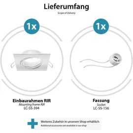 ledscom.de Deckeneinbaurahmen RIR Einbaurahmen weiß matt eckig schwenkbar (LED/Halogen/GU10/MR16/PAR16/50mm) inkl. GU10 Fassung