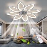 Leise Deckenventilator Mit Light, Deckenventilator Mit Fernbedienung Und Beleuchtung Ventilatorlicht Dimmbare Farbe Helligkeit 70W Kreative Acryl- Blumenform Deckenleuchte Mit Ventilator Lampe