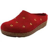 Haflinger Damen Pantoffel Filz Hausschuh Herz Stickerei Grizzly Cuoricini 741031, Größe:39 EU, Farbe:Rot - 39