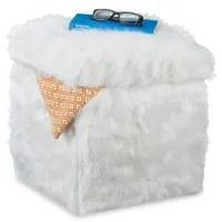 Relaxdays Sitzwürfel Fell, Faltbar, Gepolstert, Plüsch, Hocker mit Stauraum, 40 L, Sitzbox HxBxT: 39 x 38 x 38 cm, weiß