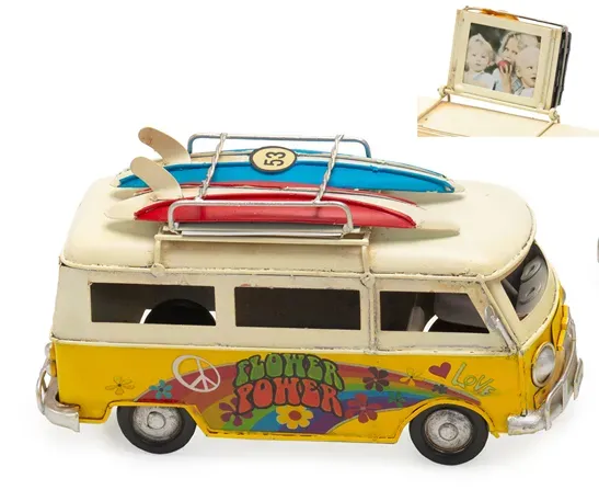 Bus Flowerpower gelb 16,5x7,5x9,5 cm + Rahmen, Dekorahmen