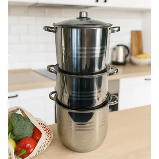 Edelstahl Kochtopf 6-tlg silber  Glasdeckel 26cmx11,1 L / 28cmx13,5L /30cmx16,2L