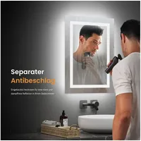 EMKE Emke, Spiegelschrank, Badezimmerspiegel mit Beleuchtung 50*60cm,Beschlagfrei, 3000K/6500K,Tast Schalter