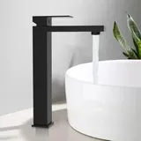 Schwarze Waschtischarmatur, Hohe Waschtischarmatur, 240 Mm Auslaufhöhe, Aufsatzwaschtischmischer Für Warm- Und Kaltwasser, Edelstahl-waschtischmischer Mit 60 Cm Langen Schläuchen (mattschwarz)