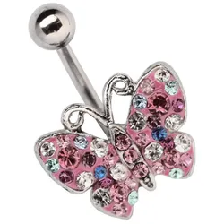 Bauchnabelpiercing ADELIA ́S "Piercing  Bauchnabelpiercing", rosa, Piercings, Damen, Titan, Mit vielen kleinen Steinen in verschiedenen Farben verziert
