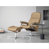 Stressless Relaxsessel STRESSLESS "Consul" Sessel Gr. Leder PALOMA, Cross Base Eiche, Rela x funktion-Drehfunktion-PlusTMSystem-Gleitsystem-BalanceAdaptTM, B/H/T: 82 cm x 102 cm x 72 cm, beige (sand paloma) Lesesessel und Relaxsessel