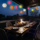 MARELIDA LED Solar Lichterkette LAMPIONS - 10 bunte 8 Funktionen - Lichtsensor - bunt