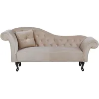 Chaiselongue Samt beige links gesteppt mit Kissen Chesterfield-Stil Lattes