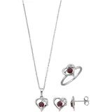 FIRETTI Schmuckset FIRETTI "Multipack Schmuck Geschenk Silber 925 Halskette Ohrstecker Ring Herz" Gr. 62, rot (silberfarben, rot, kristallweiß, rot, kristallweiß), Schmuck_Sets, Damen, 62, Silber 925 (Sterlingsilber), Schmuckset, mit Rubinen und Zirkonia (synth.)