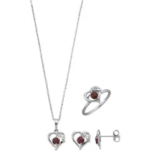 FIRETTI Schmuckset FIRETTI "Multipack Schmuck Geschenk Silber 925 Halskette Ohrstecker Ring Herz" Gr. 62, rot (silberfarben, rot, kristallweiß, rot, kristallweiß), Schmuck_Sets, Damen, 62, Silber 925 (Sterlingsilber), Schmuckset, mit Rubinen und Zirkonia (synth.)