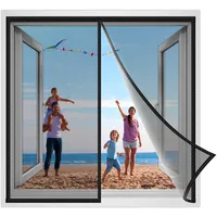 Fliegengitter Fenster 170x120cm Magnetvorhang Doppeltür Mückenschutz Ideal für die Schiebetür Balkontür und Terrassentür, mit Heavy Duty Mesh & Klettverschluss Schwarz Verstärkte