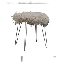 KAWOLA Hocker Fell SINA Flokati Fellhocker grau Fuß silber