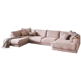 KAWOLA Wohnlandschaft U-Form Madeline Cord Longchair rechts rosa