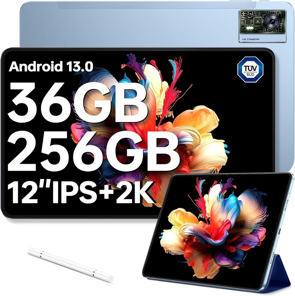 Tablet 12 Zoll - 32(12+20) GB RAM +256GB ROM (2TB TF) MTK G99 Octa-Core Tablet Android 13, 11000mAh Gaming Tablet, 2K Display, 16MP+5MP Dual SIM