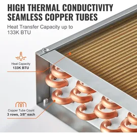 Vevor Wärmetauscher Wasser-Luft 45,72 x 50,8 cm mit 3-reihigen 9,53 mm Kupferanschlüssen 242 Aluminiumlamellen