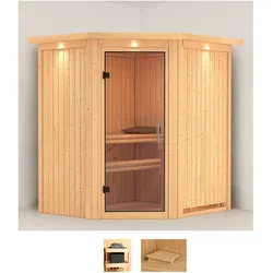 Sauna KARIBU "Tomke", beige (naturbelassen), ohne Ofen, (ohne Ofen), Saunen, ohne Ofen