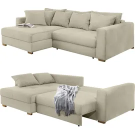 luma-home schönes für dein zuhause Dauerschlaf-Ecksofa mit Federkernpolsterung 288x186 cm, Federkern Bettkasten, Ottomane beidseitig montierbar, Cord Beige Grau / 15154