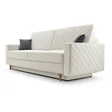 e-meubles Sofa Aus Samtstoff Mit Schlaffunktion Und Bettkasten Couch Für Wohnzimmer Schlafsofa Sofagarnitur Polstersofa Wohnlandschaft Mit Bettfunktion Velours 230x100x85cm - California - Paros - 01 Cream