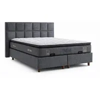 Bett mit Matratze Grau Moderner Stil Stoffbezug Bett mit Stauraum