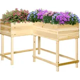 Outsunny Hochbeet Holz Pflanzkasten mit Bewässerungssystem Vliesstoff Blumenkasten Blumentopf Kräuterbeet Natur - Schwarz