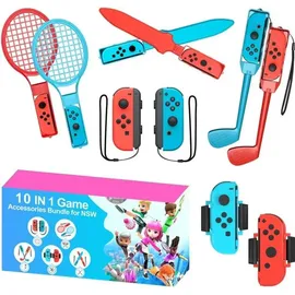 Hurtel 10-in-1 Zubehörpaket für Nintendo Switch Rot/Blau