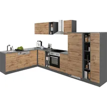 kochstation Winkelküche L-Form 210 x 360 cm grau