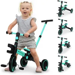 Dreirad 5 in 1 Laufrad mit evolutionärem Lenker und verstellbarem Sitz blau Kinder Einheitsgröße