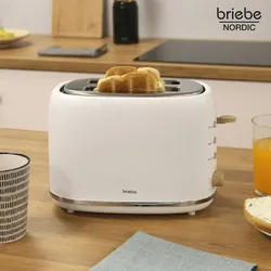 Briebe Nordic Toaster 2 Scheiben Breite Schlitze mit Brötchenaufsatz, 6 Toast Stufen, TA1166WHT, Weiß, 870W
