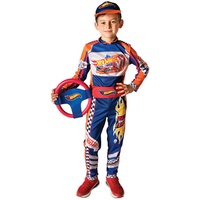Ciao Ciao- Hot Wheels pilot suit Race Team costume disguise official boy (Size 5-7 years) with foam steering wheel, Blue, Orange