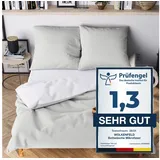 Wolkenfeld Bettwäsche 135x200 cm – Hellgrau/Weiss - kuschlig weich & bügelfrei – ÖKO-TEX Zertifiziert – Mikrofaser Bettwäsche-Sets 1x Bettbezug 135 x 200 + 1x Kissenbezug 80x80