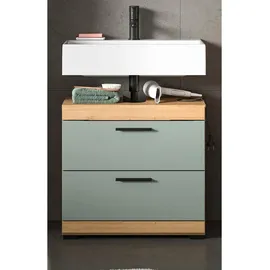 inn.furn Waschbeckenunterschrank 2 Schubladen 60 x 56 x 34 cm Salbeigrün/Eiche