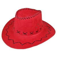 Funny Fashion Cowboy-Kostüm Kinder Cowboyhut im Wildlederlook mit Ziernähten rot