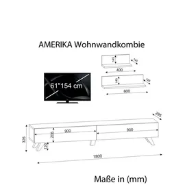 moebel17 Wohnwand Amerika weiß walnuss Nachbildung B/H/T: ca. 180x32x29 cm - Walnuss, Weiss