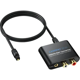 DA Wandler, CAMWAY 192KHz DAC Digital zu Analog Wandler Audio Konverter, SPDIF Optisch Toslink zu Analog RCA Audio 3,5mm Adapter mit 1M optischem Kabel, DAC Konverter für TV DVD Blu-ray Xbox PS3 PS4