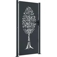 vidaXL Gartentor, Anthrazit 105x180 cm Stahl Baum-Design, - Grau