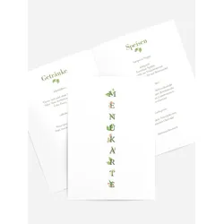 Menükarten Hochzeit selbst gestalten mit Spruch und Fotos im Onlinedesigner bei Meine-Kartenmanufaktur.de
