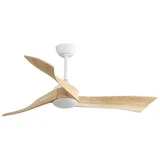 Rutaqian Deckenventilator 52 Zoll Deckenventilator mit Beleuchtung und 3 Holz Flügeln, Leise, 6 Geschwindigkeiten,Umkehrbarer DC-Motor weiß