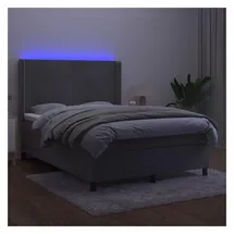 vidaXL Boxspringbett 140 x 200 cm LED Hellgrau