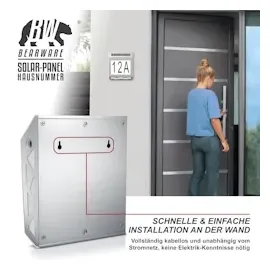Bearware LED Solar Hausnummernleuchte, Wandlicht mit Nummernset, Warmweiß, PIR, Solarpanel, Ein-/Ausschalter