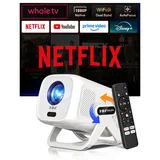 [Kompatibel mit Netflix & Elektrischer Focus] Beamer Gimbal N5 1080P Mini Beamer mit WiFi & Bluetooth, Tragbarer Projektor mit 135° drehbarer Stand, Automatische Trapezkorrektur, Staubfilter