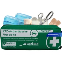 Petex Verbandtache KFZ-Verbandtasche, grün, kompakt, aktuelle Norm 2022, Inhalt nach DIN 13164:2022