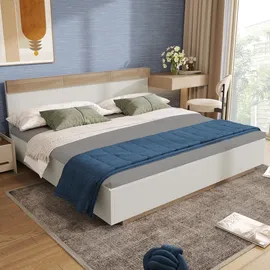 stilvora Rahmenbett, Eiche, Weiß, Holzwerkstoff, 160x200 cm, Schlafzimmer, Betten