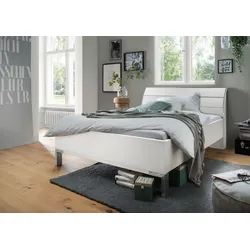 Futonbett WIEMANN "Monaco, 4-fache Liegehöhenverstellung", weiß (weiß, leisten in chrom), B:169cm L:218cm, Betten, mit stilvollem Holzkopfteil, Made in Germany