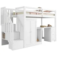 REDOM Kinderbett Hochbett 90x200 cm mit Kleiderschrank & Treppe,Schreibtisch & Stauraum (Schreibtisch & Stauraum für Kinder & Jugendliche, Ideal für kleine Zimmer & Studentenwohnungen) weiß