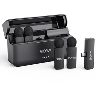 BOYA BY-V4U Mikrofon kabellos für iPhone 15/16, Android, 4-Kanal Mono-Ausgang, Mini Mikrofon, Wireless Lavalier-Mikrofon USB-C, Geräuschunterdrückung, 360° Clip-Ansteckmikrofon für Videoaufnahmen