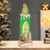 EGLO Fauna Leichte Dekorationsfigur 10 Glühbirne(n) LED Weihnachtsdeko, Holz,LED-Säule Weihnachten,Dekosäule,Kerzen,Lichterkette,Winterlandschaft Tisch Deko,Weihnachts-Silhouette Kerzen aus Holz mit Rentier und Baum, (Grün)