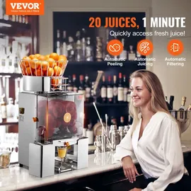 Vevor Kommerzielle Orangenpresse Automatischer 120-W-Entsafter, Edelstahl-Orangenpresse für 25 Orangen pro Minute, mit PC-Abdeckung 46 x 52 x 90 c...