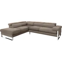 Ecksofa W.SCHILLIG "finn" Sofas Gr. B/H/T: 281cm x 71cm x 230cm, Longlife Xtra-Leder Z59, Ottomane links, ohne Kopfteilverstellung-ohne Sitztiefenverstellung, braun (stone z59) German Design Award 2016, Fußgestell Chrom glänzend, Breite 281 cm